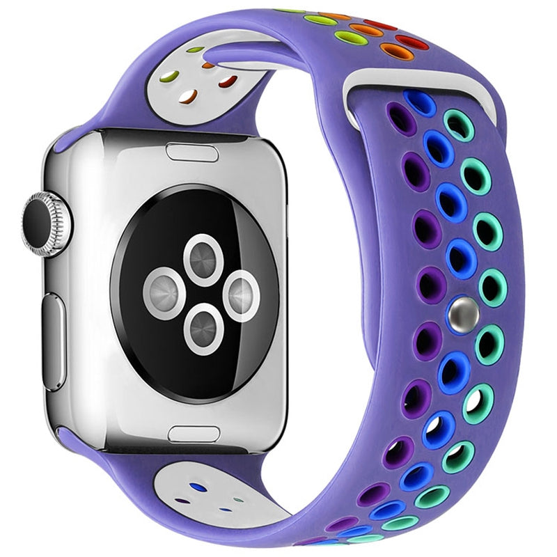 For Apple Watch Series 9 8 7 41mm 6 5 4 SE (2023) SE(2022) SE 40mm 3 2 1 38mm Dual Color Rainbow Silicone Watch Strap Adjustable Wrist Band For Apple Watch Series 9 8 7 41mm 6 5 4 SE (2023) SE(2022) SE 40mm 3 2 1 38mm Dual Color Rainbow Silicone Watch Strap Adjustable Wrist Band